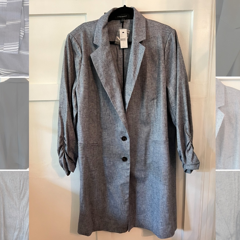 Women’s Lane Bryant duster blazer in blue; part linen part cotton.